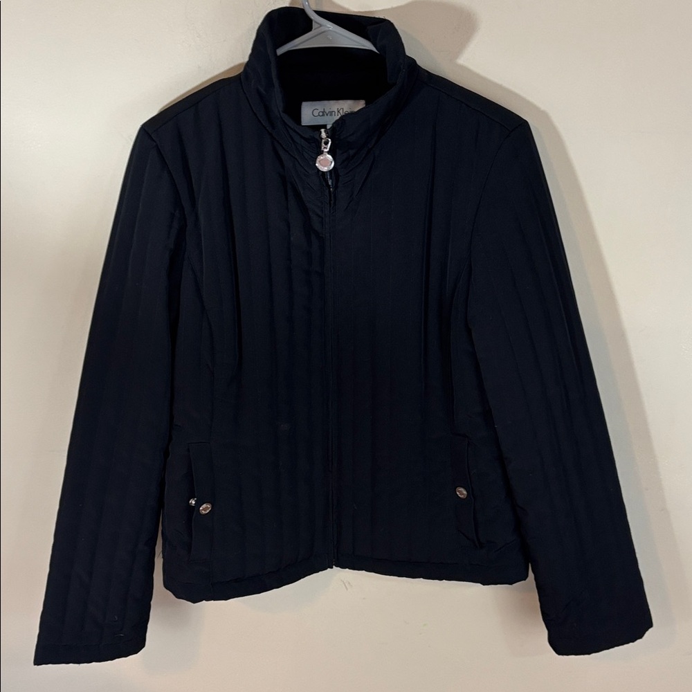 Black Calvin Klein Quilted Lightweight Fill Zip Jacket  Silver Hardware Size M - Picture 3 of 14